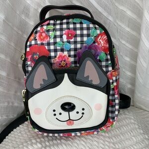 Betsey Johnson Floral Plaid Husky Mini Backpack